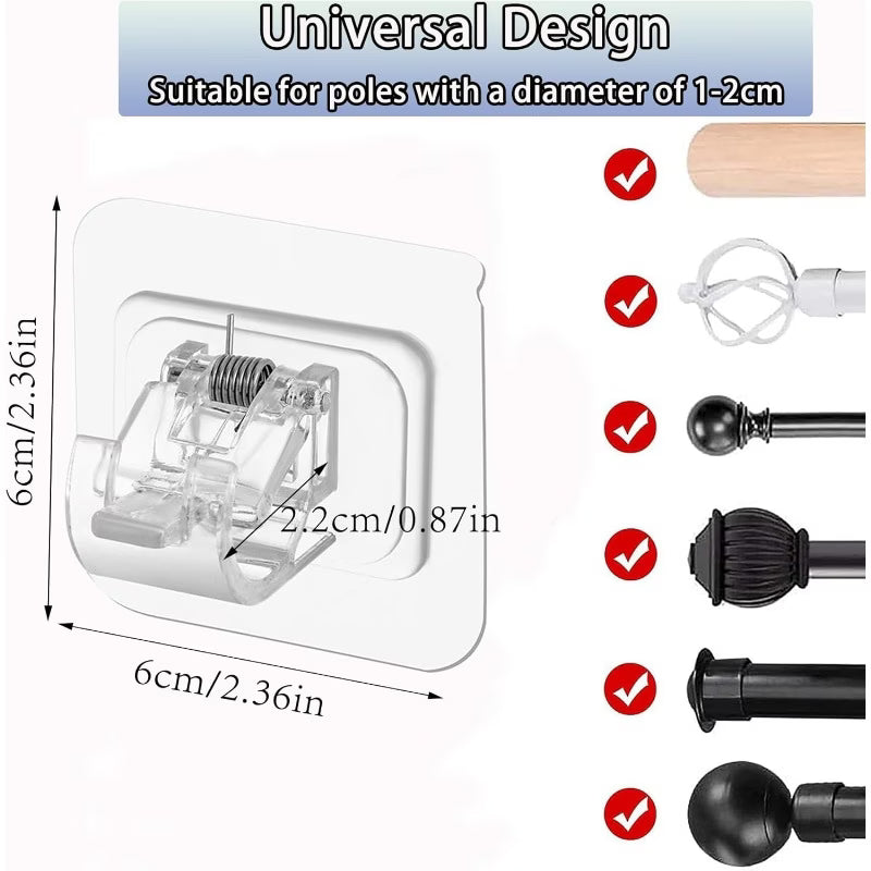 10-Pack Self-Adhesive Curtain Rod Hooks – Wall Mount Brackets